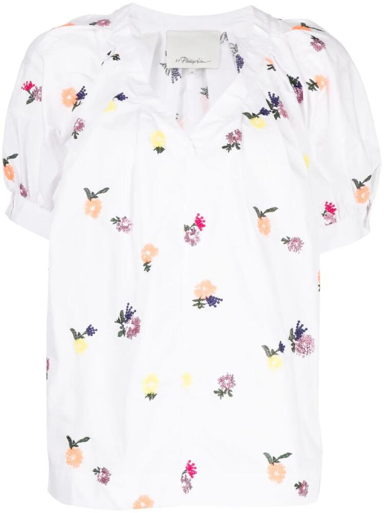 3.1 Phillip Lim floral-embroidery V-neck blouse - White Cover