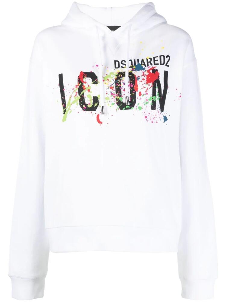 DSQUARED2 splatter logo-print hoodie - White Cover