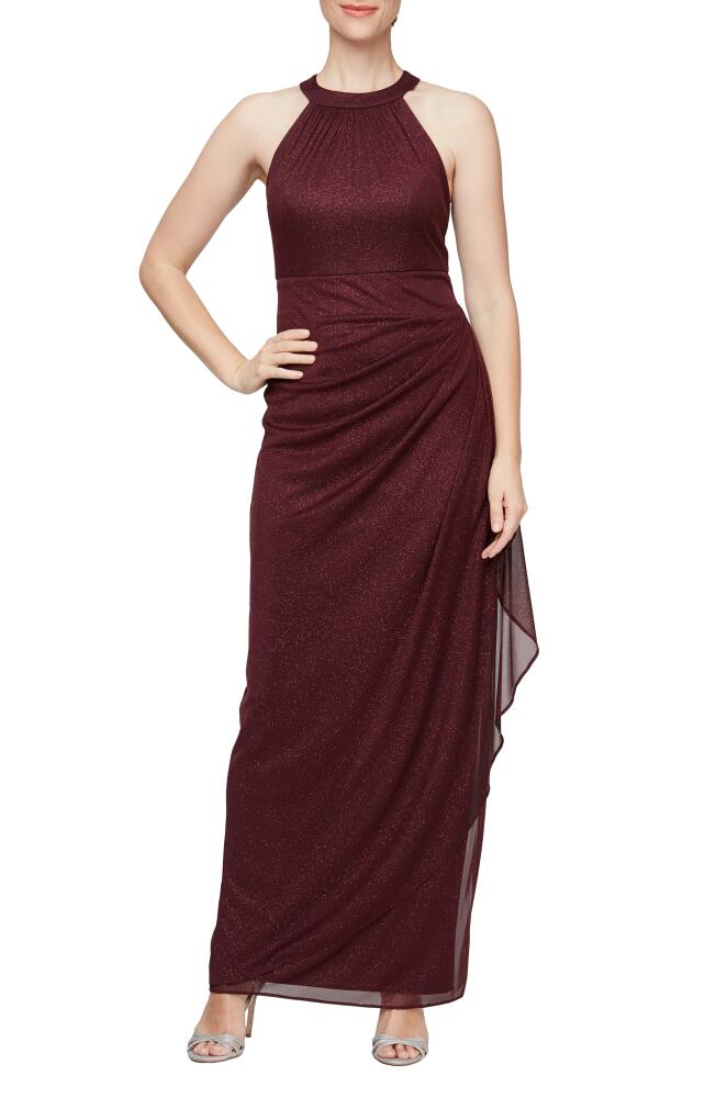 Alex Evenings Halter Glitter Formal Gown in Fig Cover