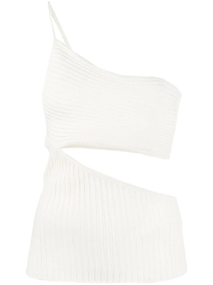 ANDREĀDAMO one-shoulder cut-out ribbed top - White Cover