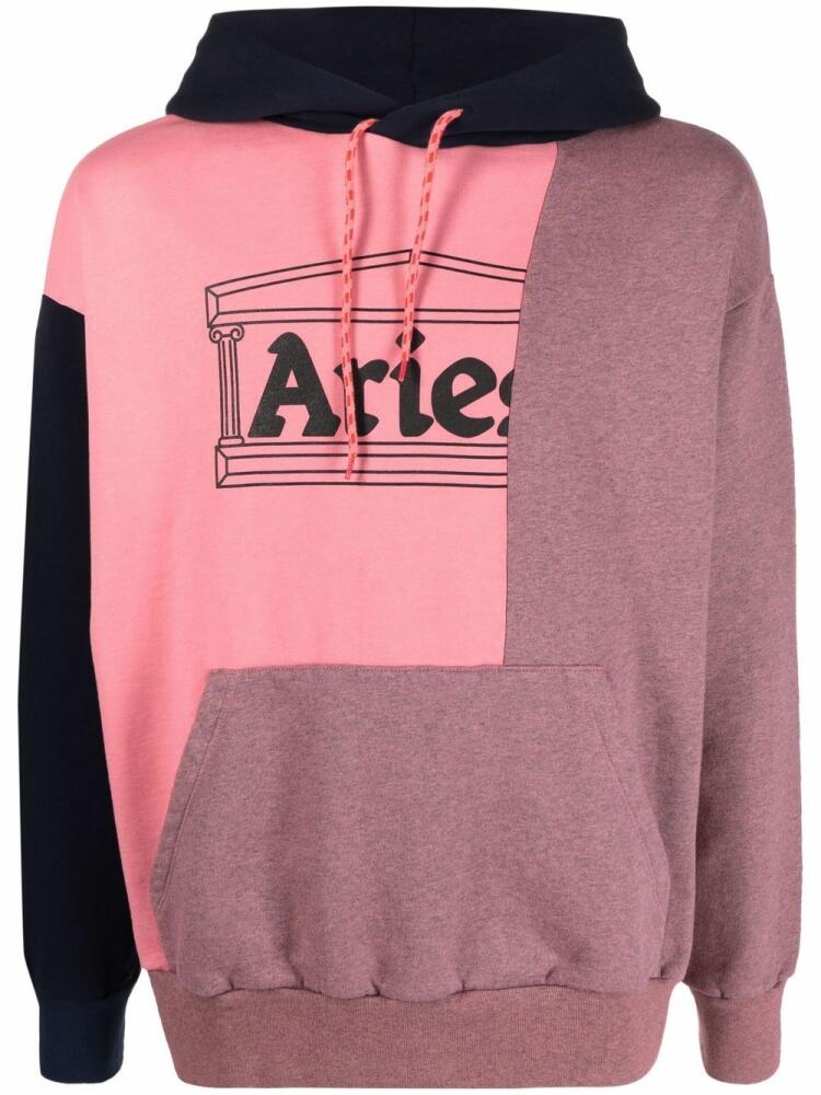 Aries block-colour logo-print hoodie - Pink Cover