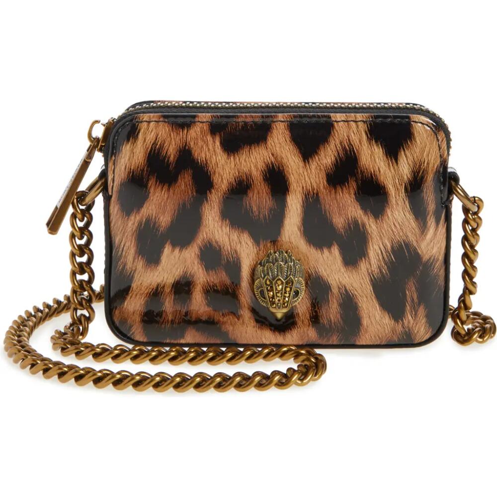 Kurt Geiger London Micro Kensington Leopard Print Faux Leather Camera Bag in Open Brown Cover