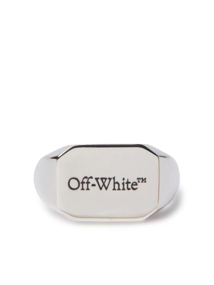 Off-White logo-engraved brass ring - Silver Cover