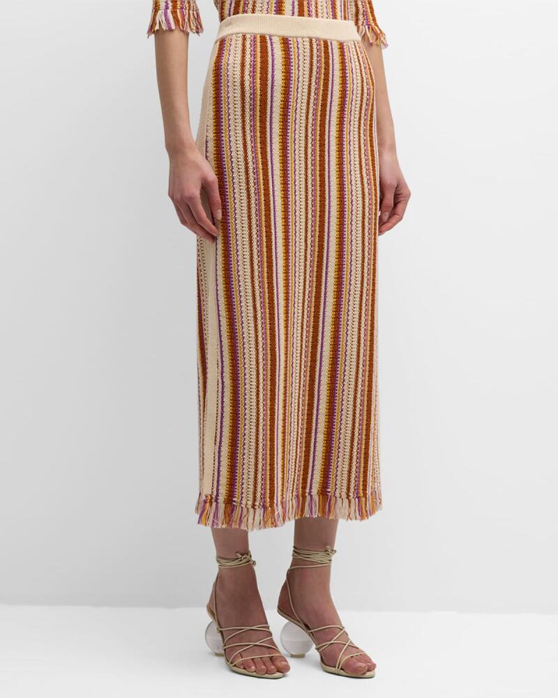 Vanessa Bruno Cypres Striped Fringe-Trim Knit Midi Skirt Cover