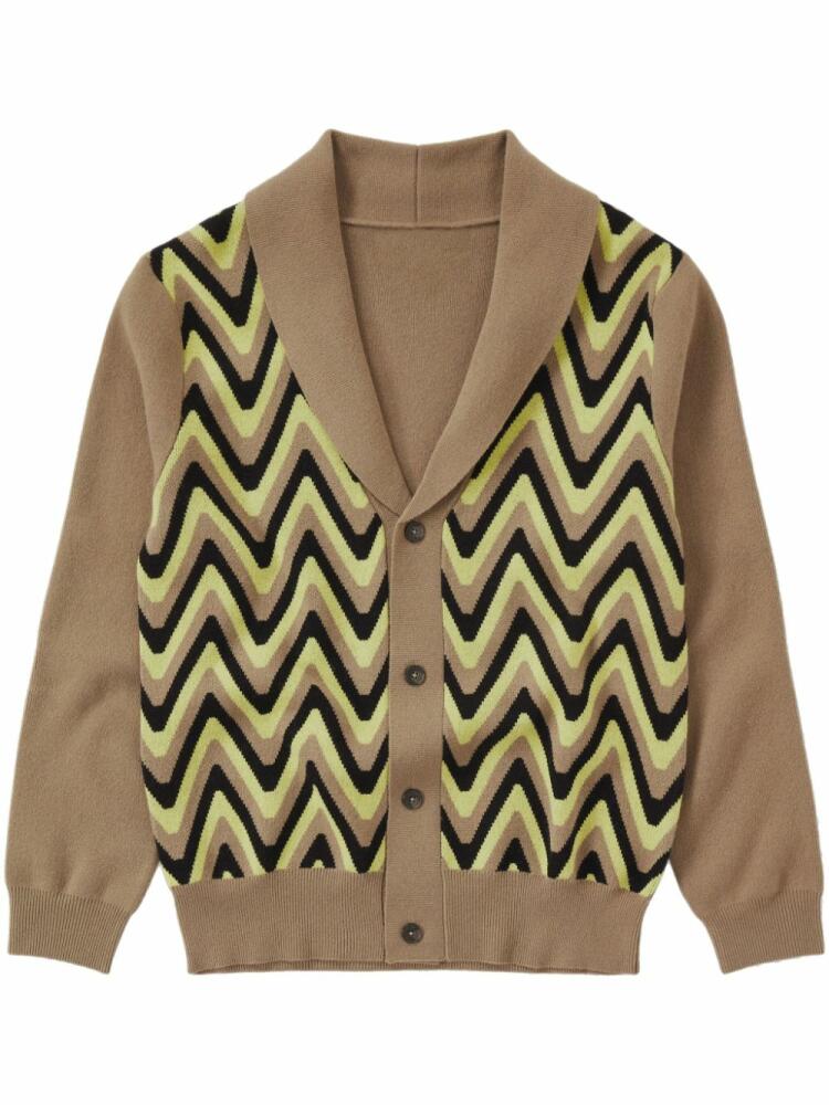 Closed zigzag-pattern wool cardigan - Blue Cover