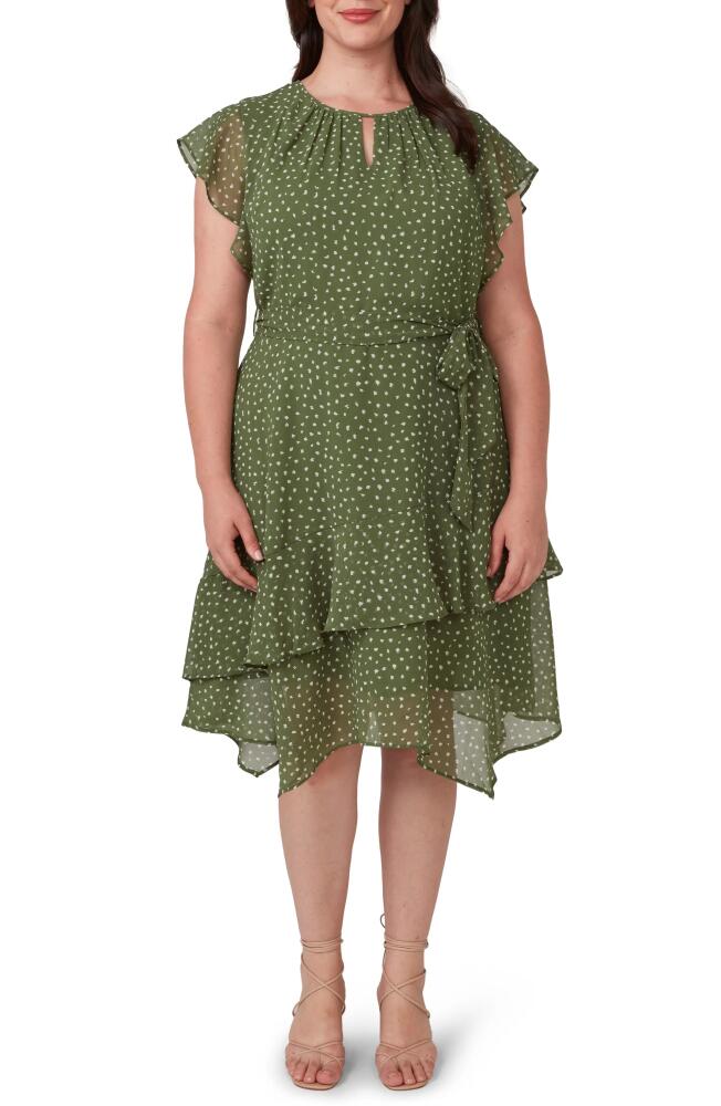 Estelle Night Pebble Ruffle Tie Waist Dress in Sage/Milk Cover