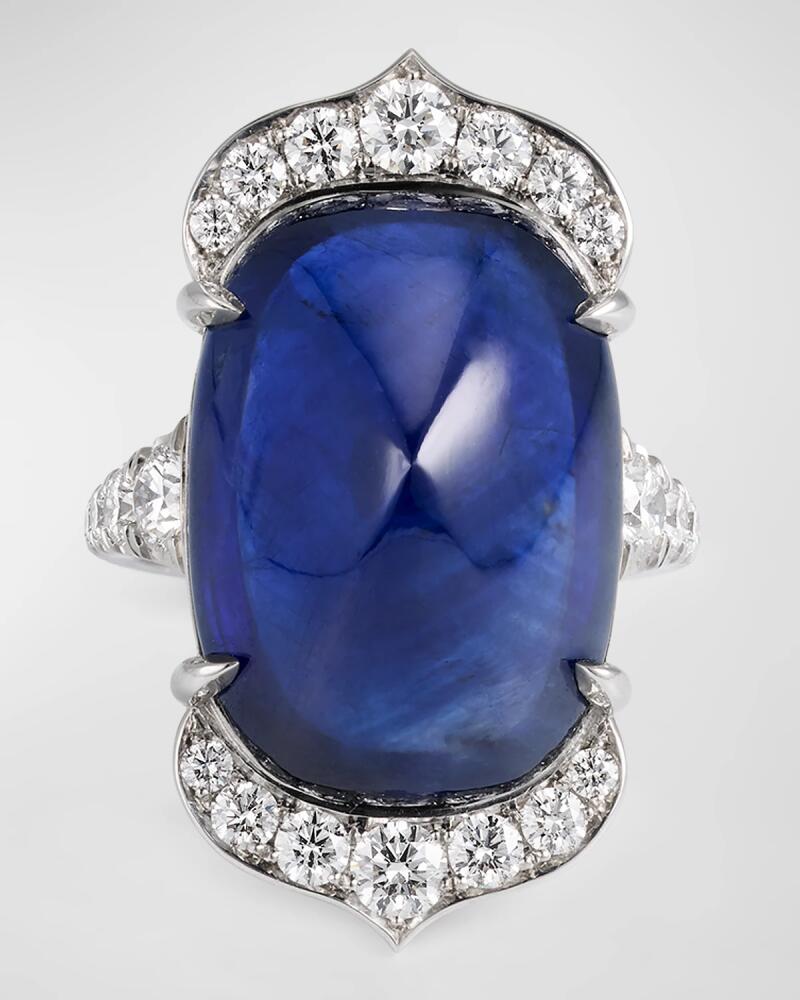 Bayco Sugarloaf Cabochon Sapphire and Diamond Platinum Ring, Size 6 Cover