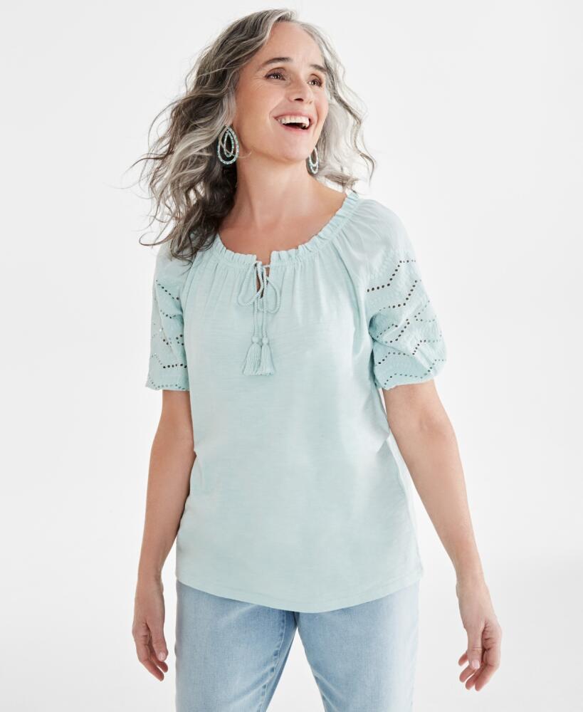 Style & Co Women's Cotton Mixed-Media Embroidered Blouse, Created for Macy's - Harbor Gray Cover