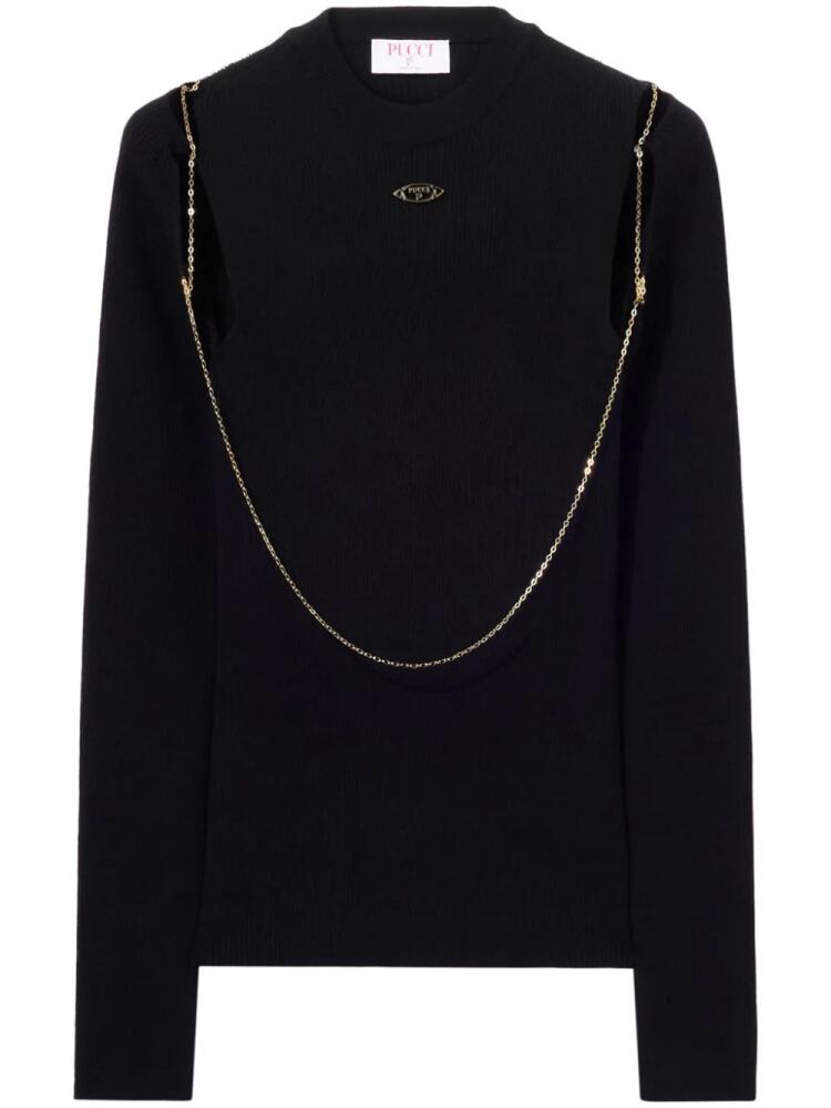 PUCCI chain-embellished rib-knit top - Black Cover