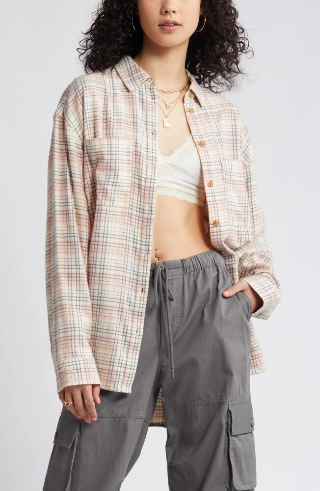 BP. Plaid Oversize Cotton Flannel Button-Up Shirt in Ivory Multi Springtide Plaid Cover