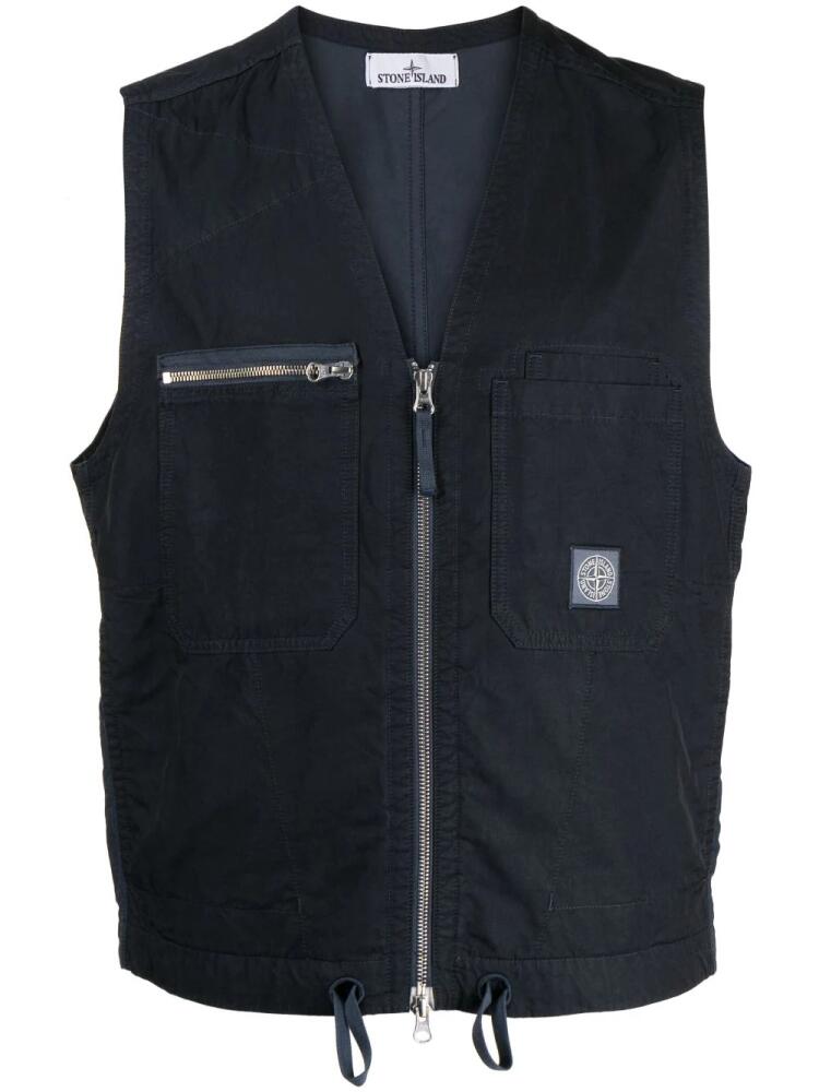 Stone Island logo-patch twill weave waistcoat - Blue Cover