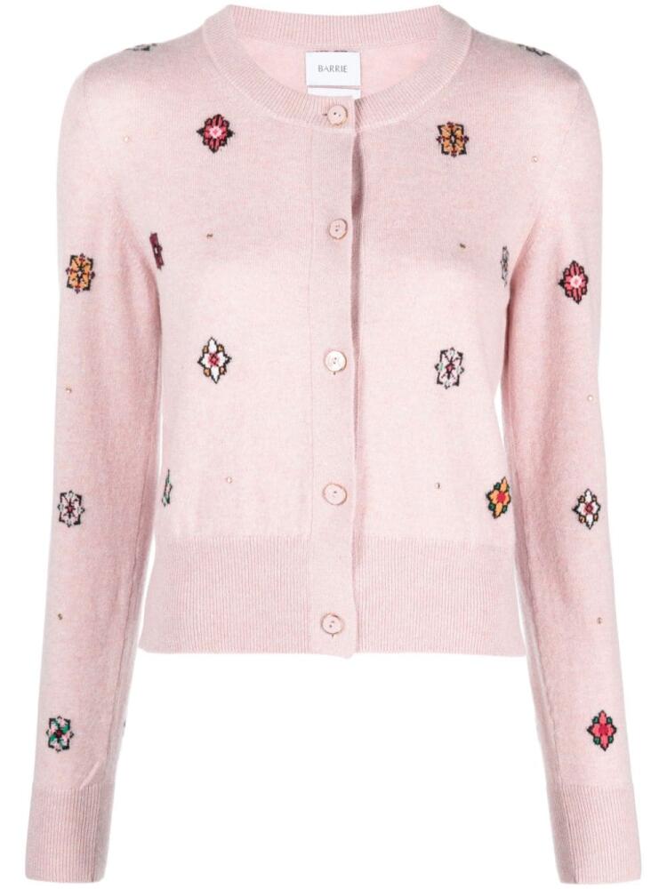 Barrie intarsia-knit round-neck cardigan - Pink Cover