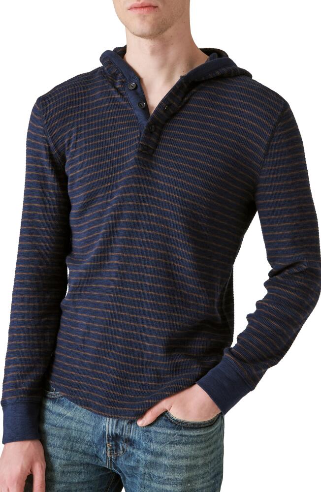 Lucky Brand Garment Dye Thermal Hooded Henley in Blue Multi Cover