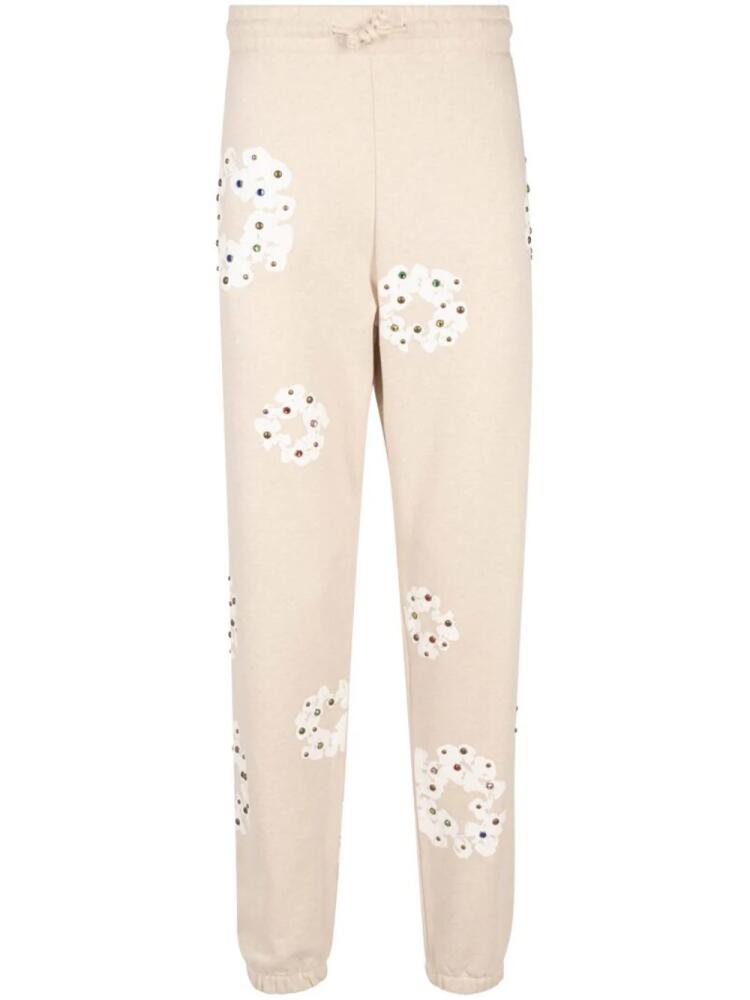 Denim Tears Rhinestone Cotton Wreath-print track pants - Neutrals Cover