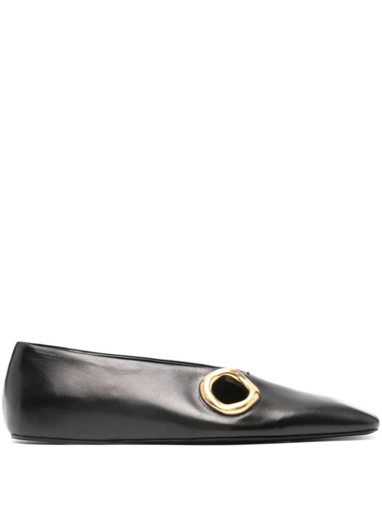 Jil Sander square-toe leather ballerina shoes - Black Cover