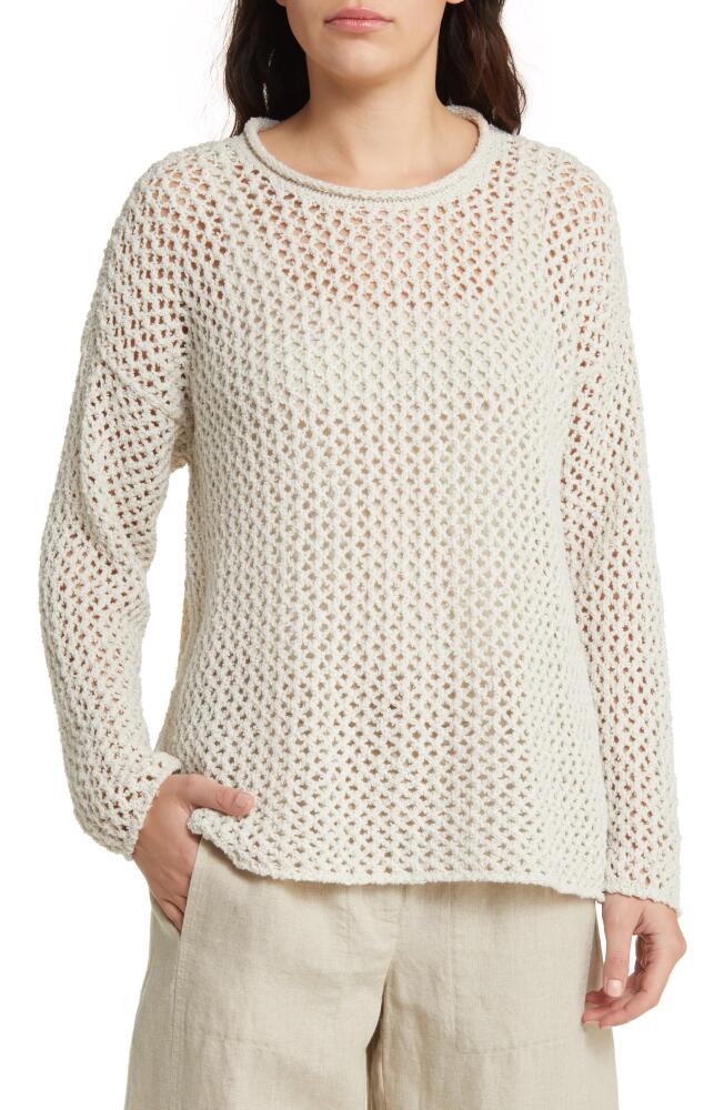 Eileen Fisher Open Stitch Crewneck Organic Cotton Sweater in Bone Cover