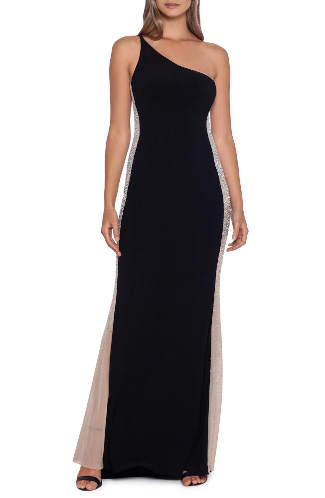 Xscape Evenings Xscape Embellished One Shoulder Evening Gown in Black/nude/silver Cover