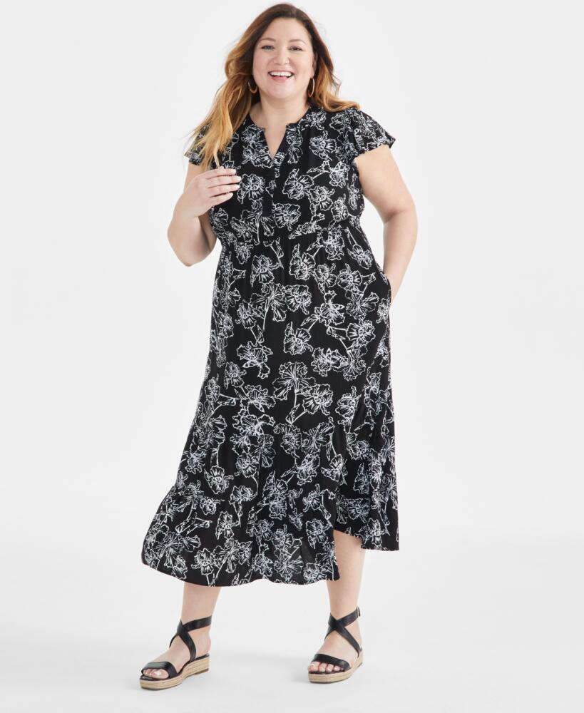 Style & Co Plus Size Ruffle Tiered Dress, Created for Macy's - Iris Black Cover