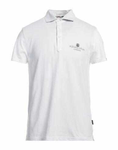 Aquascutum Man Polo shirt White Cotton, Elastane Cover