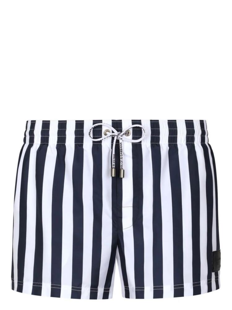 Dolce & Gabbana striped logo-appliqué swim shorts - White Cover