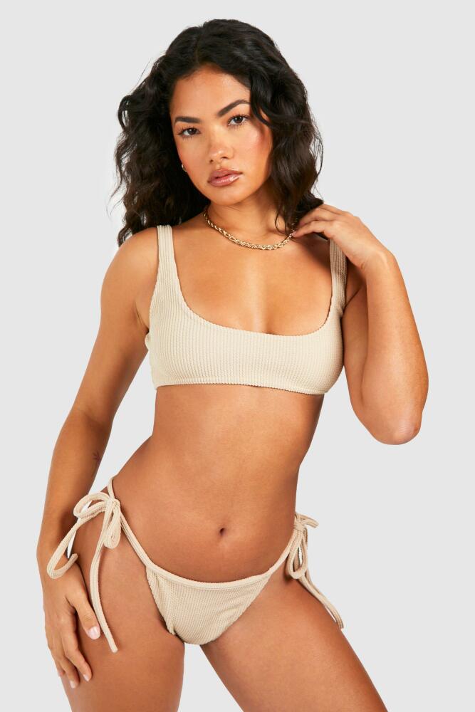 boohoo Womens Crinkle Tie Side Bikini Brief - Beige Cover