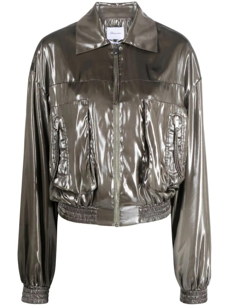 Blumarine pointed-collar metallic bomber jacket - Grey Cover