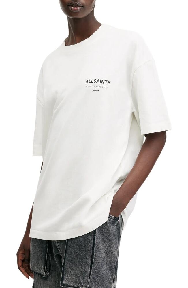 AllSaints Underground Logo Oversize Cotton Graphic T-Shirt in Ashen White Cover