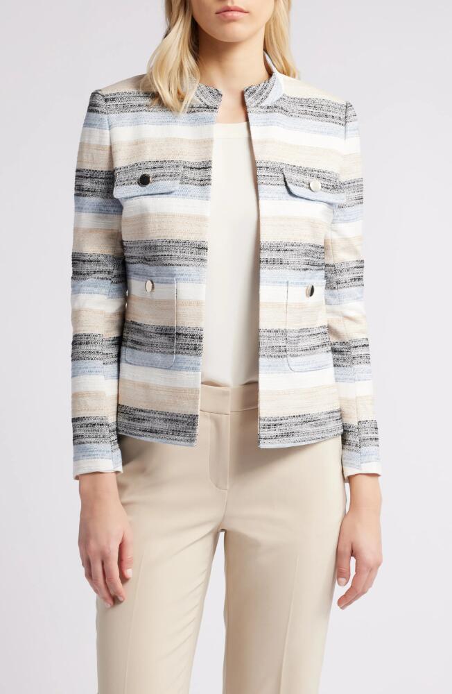 Anne Klein Stripe Tweed Jacket in Light Coffee Multi Cover