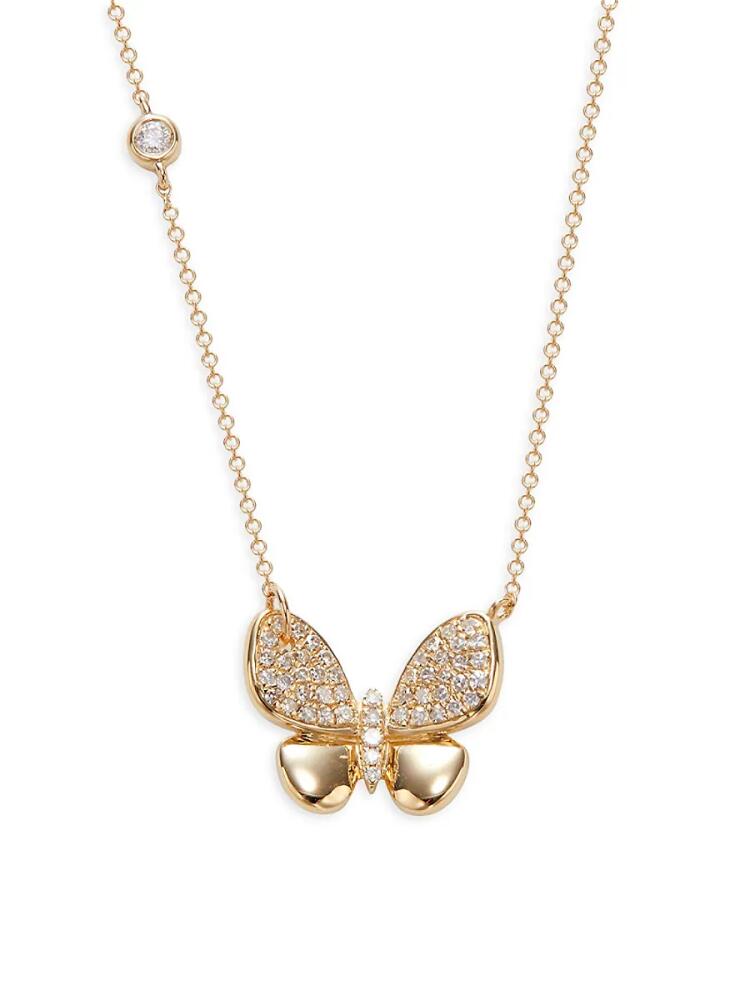 Effy Women's 14K Yellow Gold & 0.22 TCW Diamond Butterfly Pendant Necklace Cover