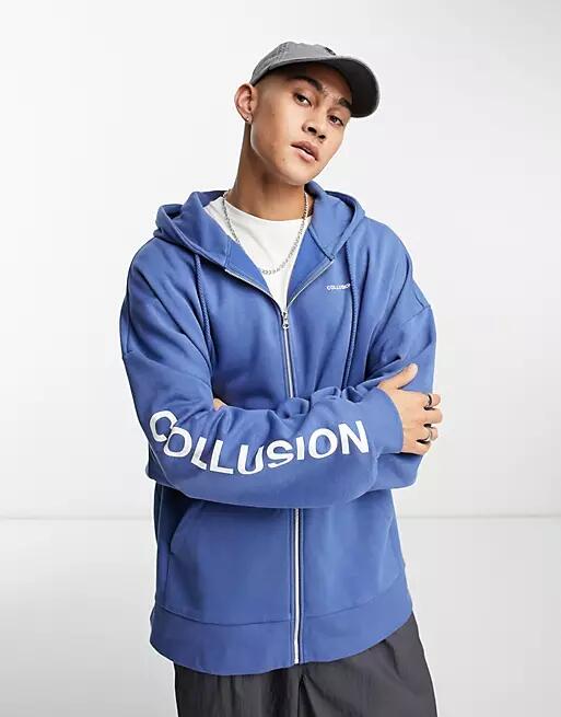 COLLUSION super oversized zip up hoodie in navy Cover