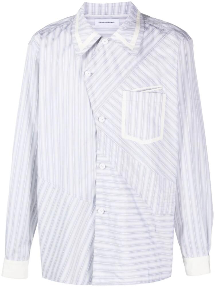 Kiko Kostadinov asymmetric-fastening striped cotton shirt - Grey Cover