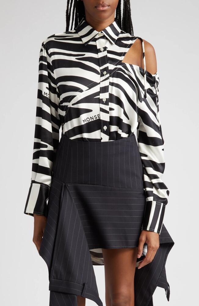 MONSE Zebra Stripe Slashed Silk Blouse in Black/White Cover