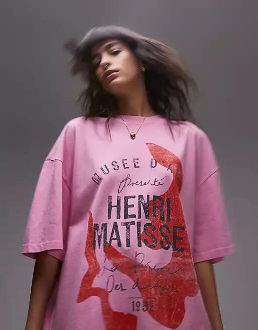 Topshop license Matisse graphic oversized tee in pink Cover