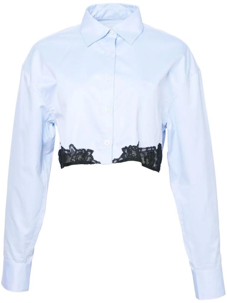 Fleur Du Mal lace-panel poplin cropped shirt - Blue Cover