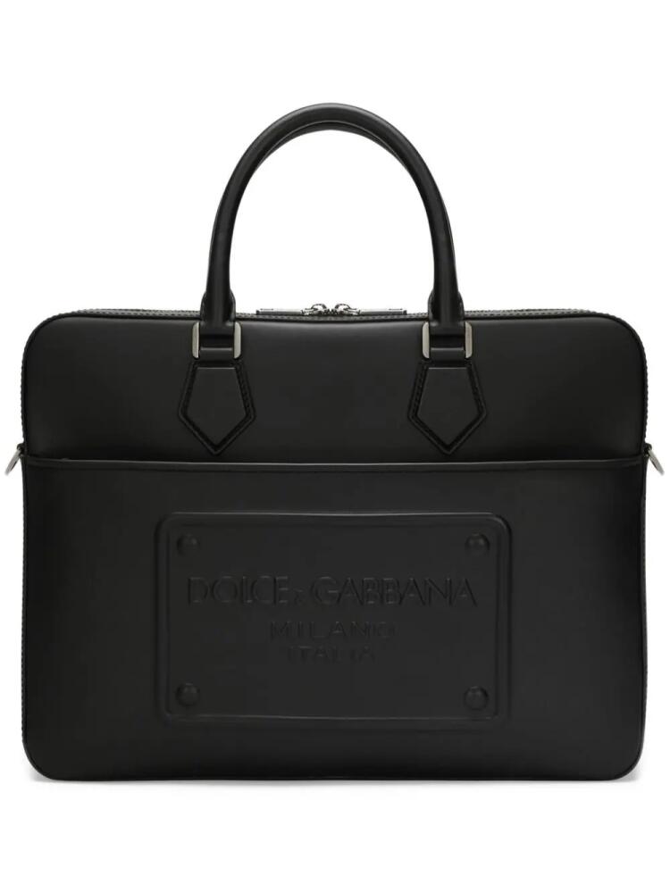 Dolce & Gabbana logo-embossed leather laptop bag - Black Cover