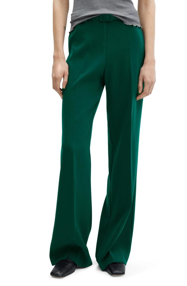 MANGO Iguana Belted High Waist Flare Pants in Dark Green Cover