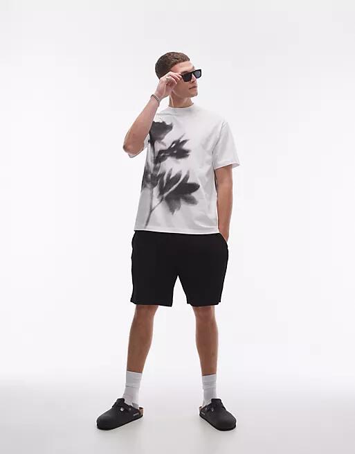 Topman premium oversized fit T-shirt with blurred floral front and back print in white Cover