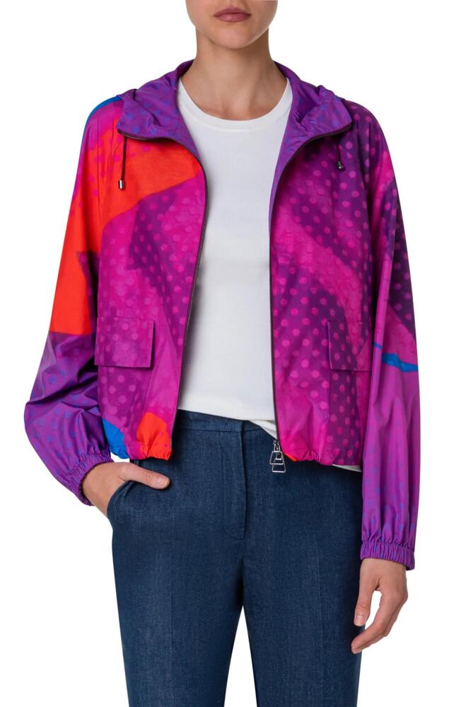 Akris Retro Print Hooded Jacket in Purple-Multicolor Cover