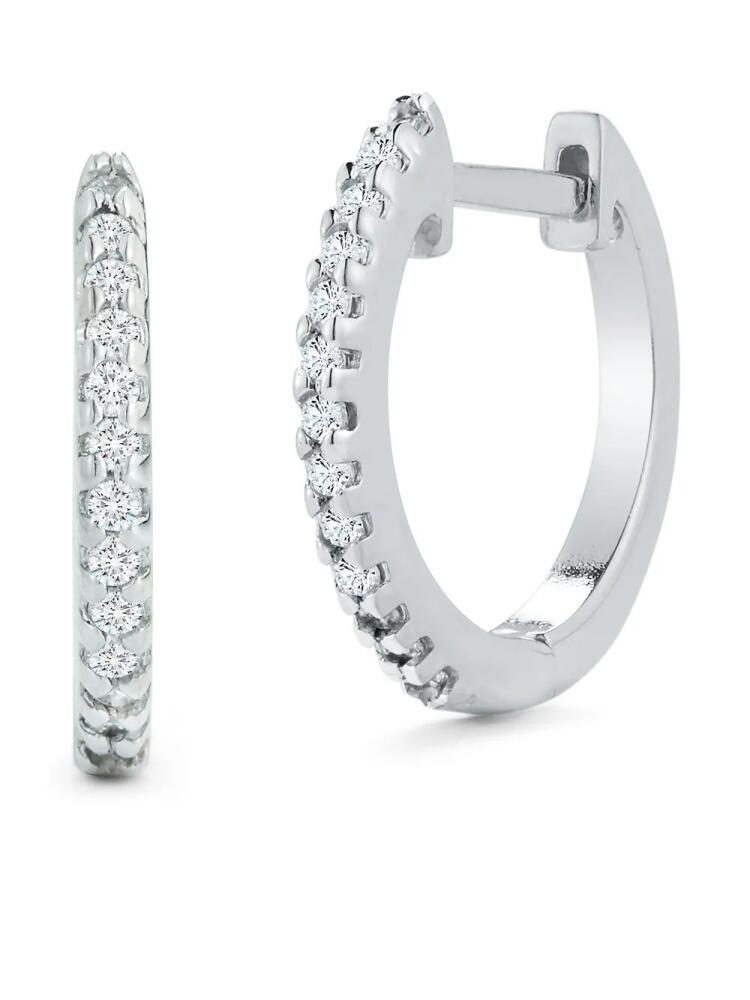 Mateo 14kt white gold 12mm diamond huggie hoops - Silver Cover