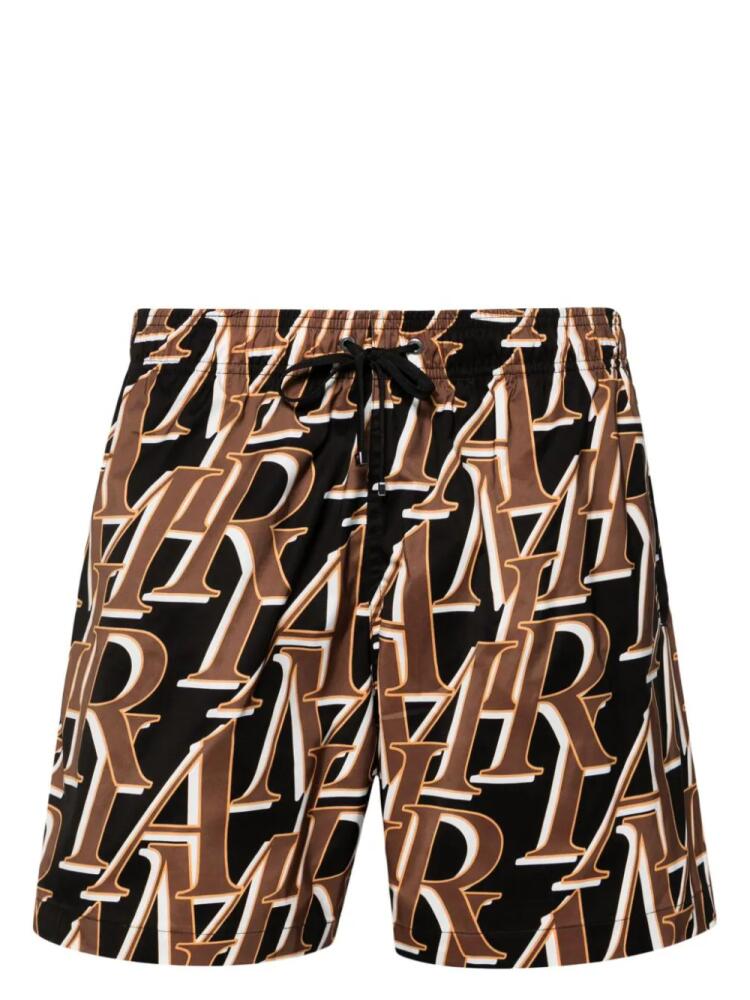 AMIRI logo-print drawstring swim shorts - Black Cover