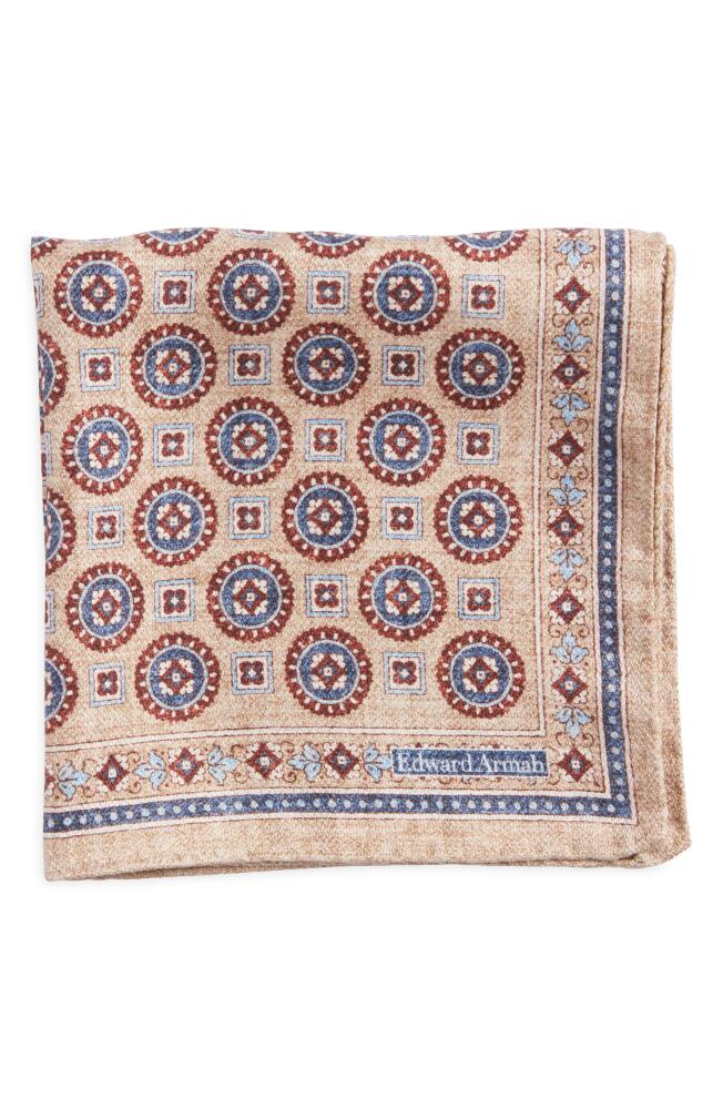 EDWARD ARMAH Medallion Silk Pocket Square in Tan Cover