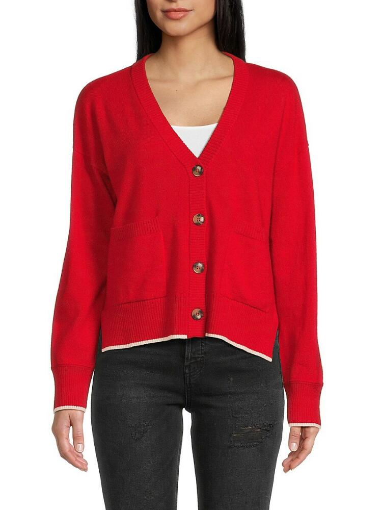 Design 365 Women's V-Neck Cashmere Tipped Cardigan - Post Box Combo Cover