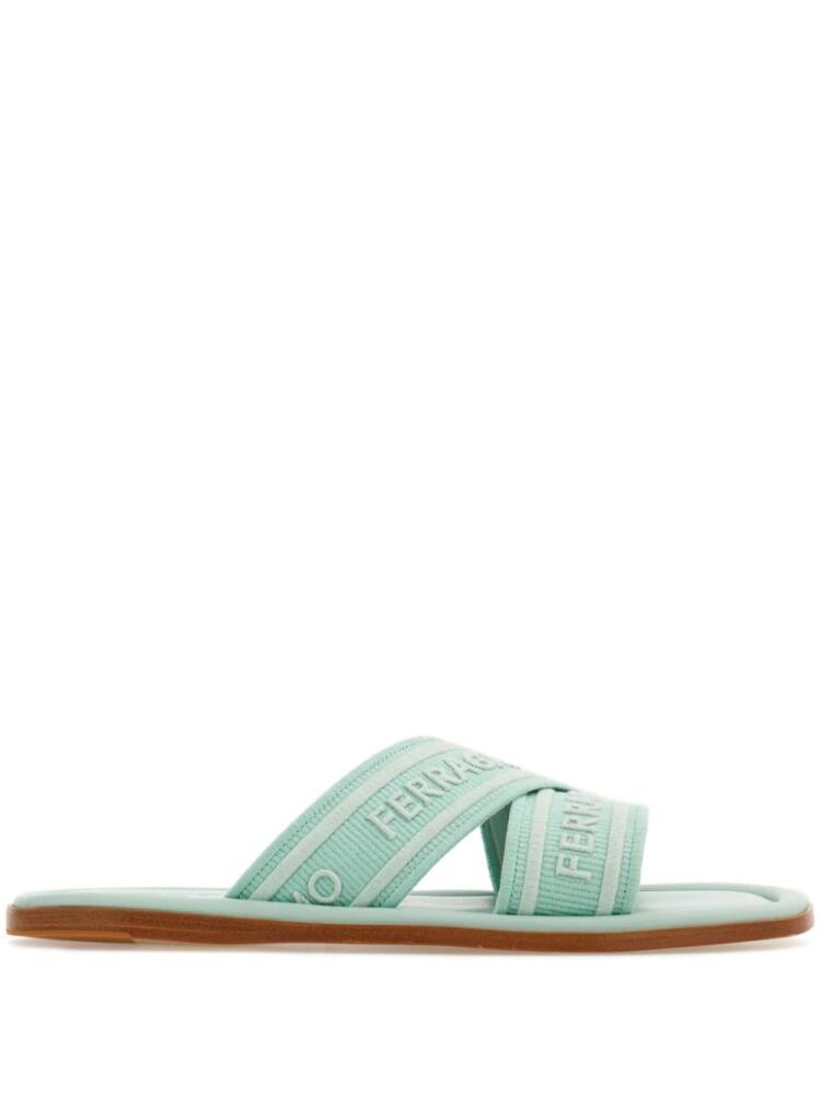 Ferragamo logo-print round-toe slides - Green Cover