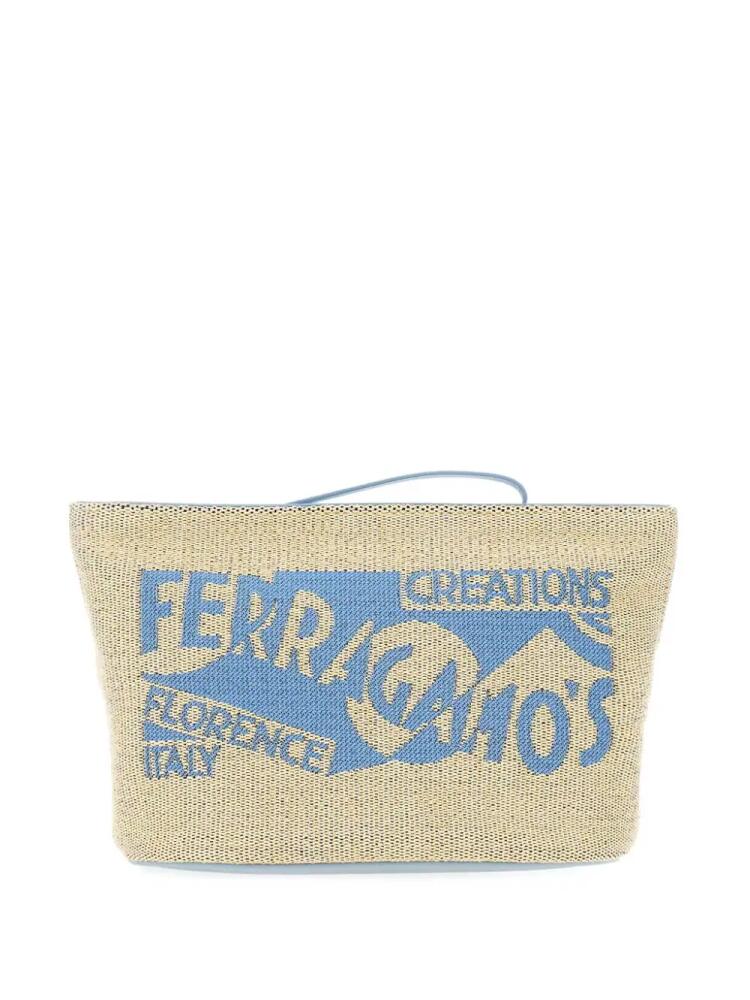 Ferragamo logo-embroidered raffia make up bag - Neutrals Cover