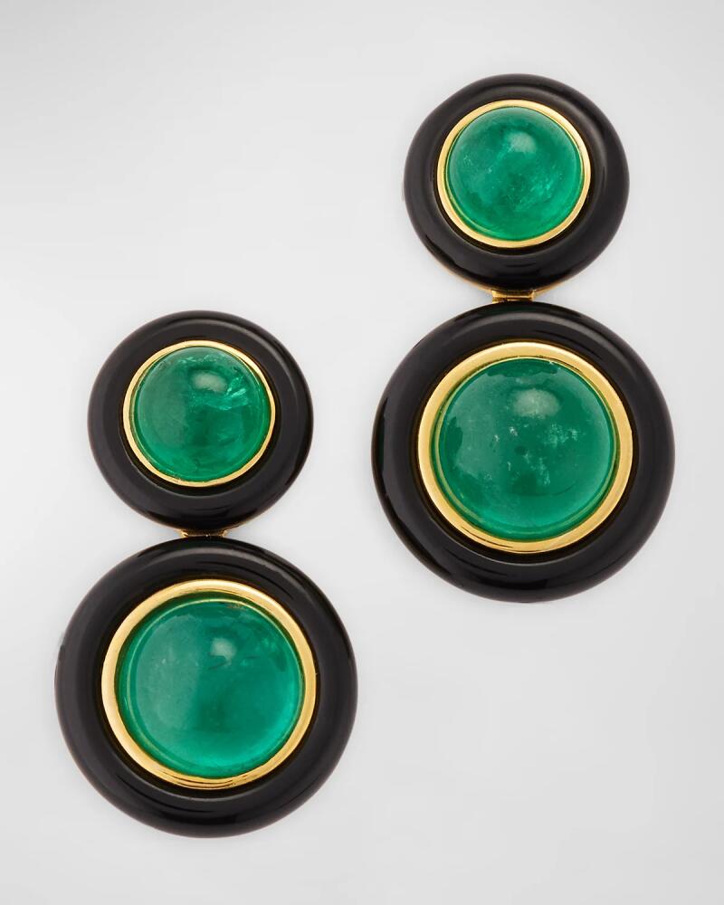 Goshwara 2-Row Round Emerald Earrings with Onyx and 18K Yellow Gold Cover