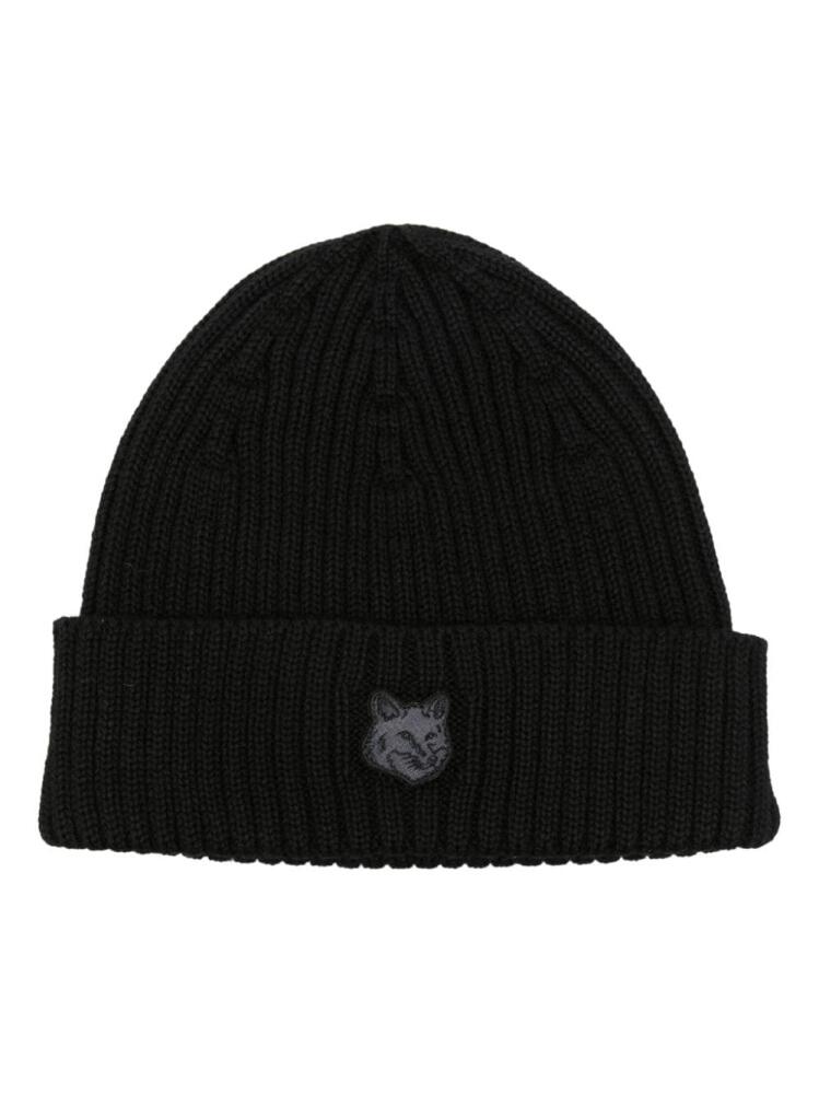 Maison Kitsuné logo-patch wool beanie hat - Black Cover