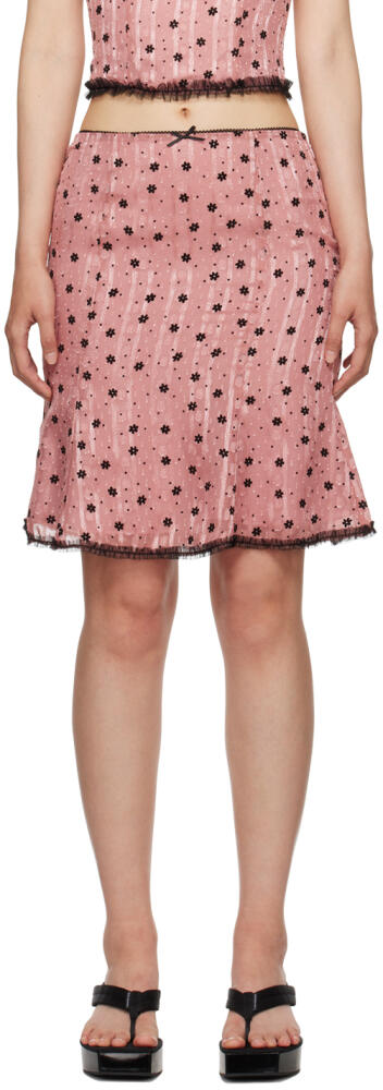 GUIZIO Pink Floral Midi Skirt Cover