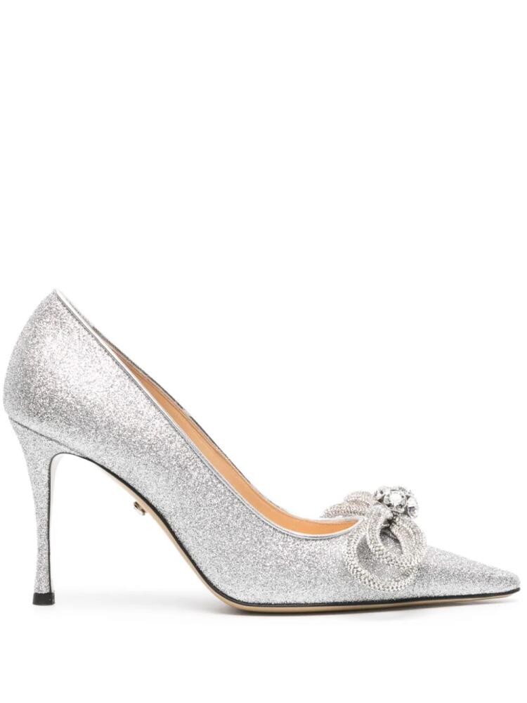 MACH & MACH Double Bow 90mm glittered pumps - Silver Cover