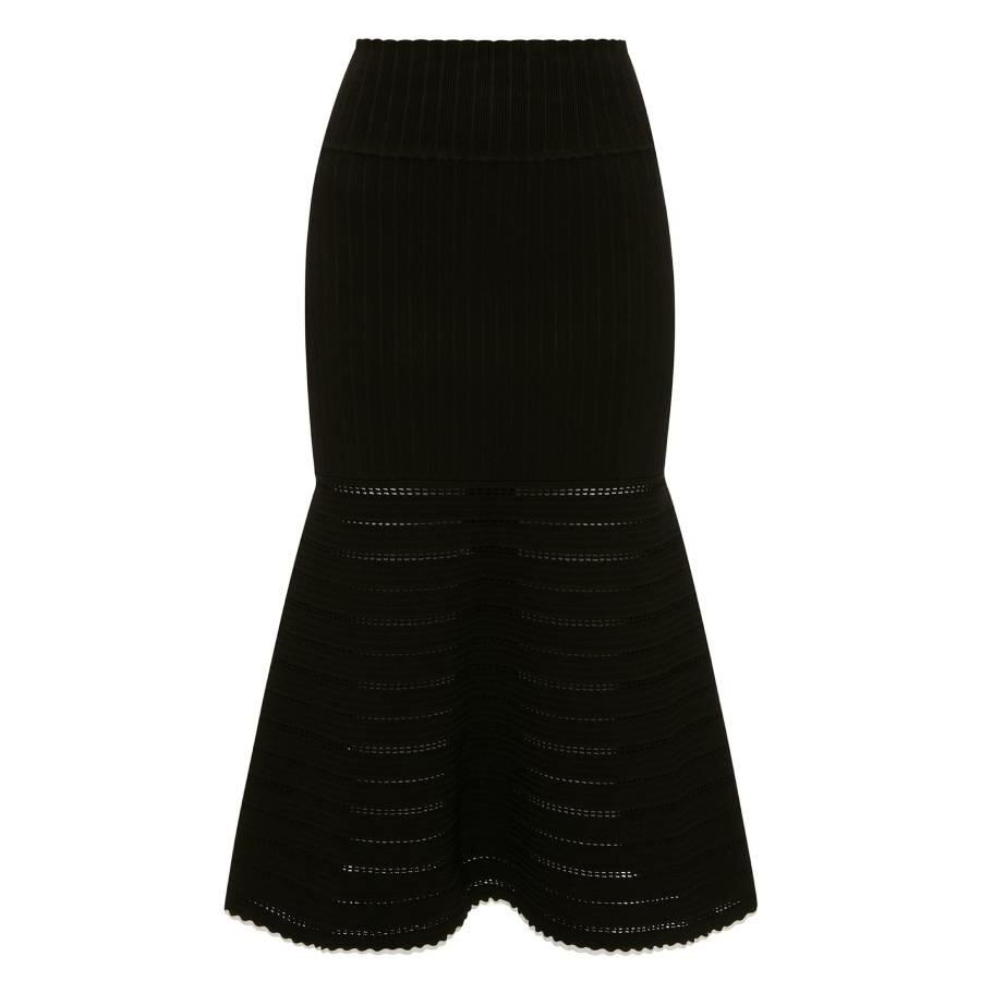 Victoria Beckham Black Flared Midi Knit Skirt Cover