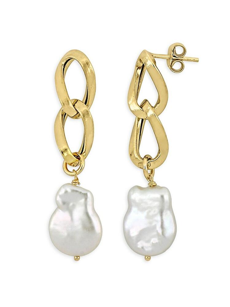 Sonatina Women's Goldtone Sterling Silver & 12-13MM Keshi Pearl Drop Earrings Cover